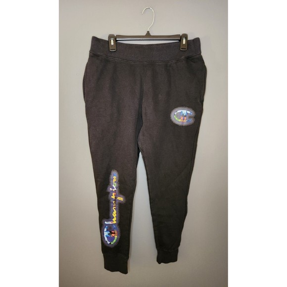 Champion Sweatpants Men's M Black Reverse Weave Jogger‎ Colorful Logo Athleisure - Picture 1 of 6